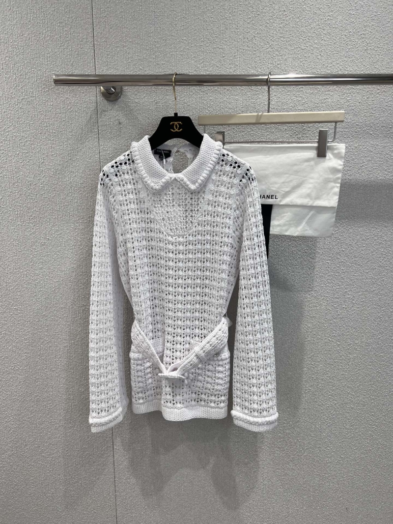 Chanel White Open-Weave Knit Top | Handcrafted Peter Pan Collar | Ethereal Luxury