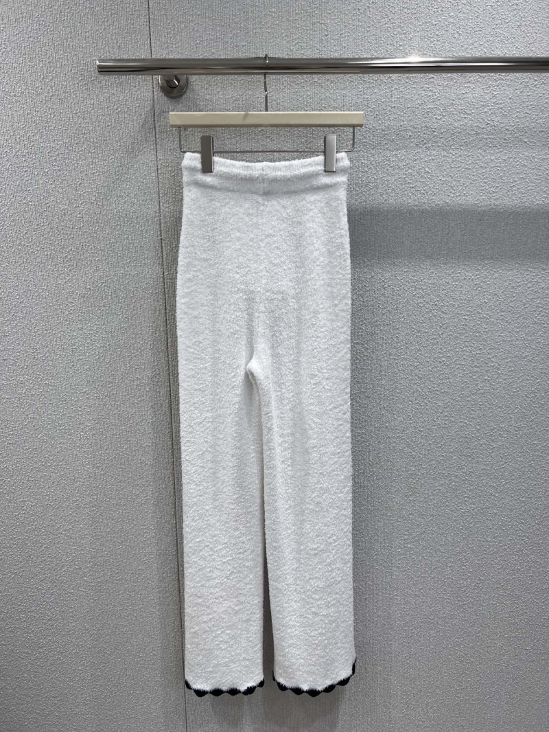 Chanel Scalloped Hem Toweling Wide-Leg Pants in White/Black