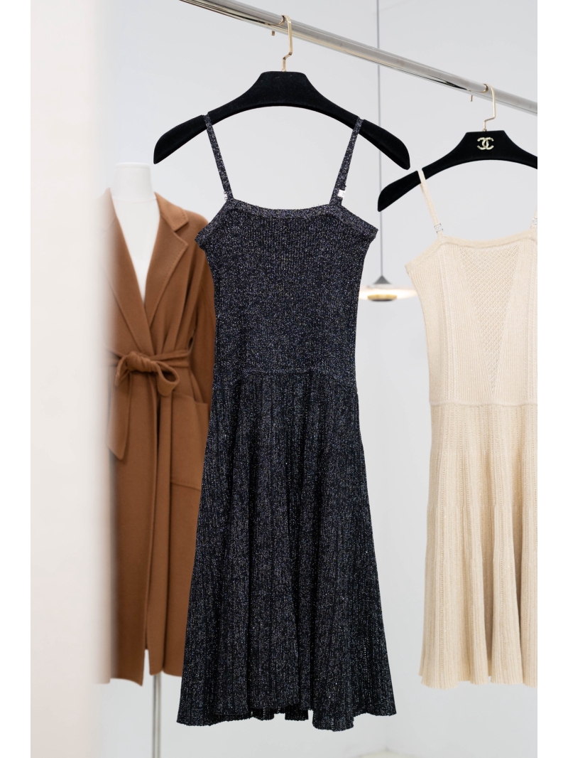 Chanel Shimmering Metallic Knit Camisole Dress with CC Diamond Buckles