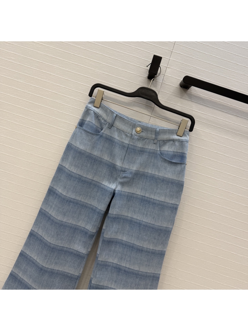 Chanel 26C Cruise Collection Shimmer Striped Lightweight Denim Wide-Leg Trousers