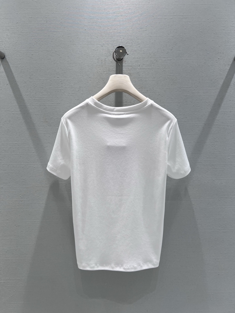 Chanel Camellia Embroidered Short Sleeve T-Shirt in White and Pink