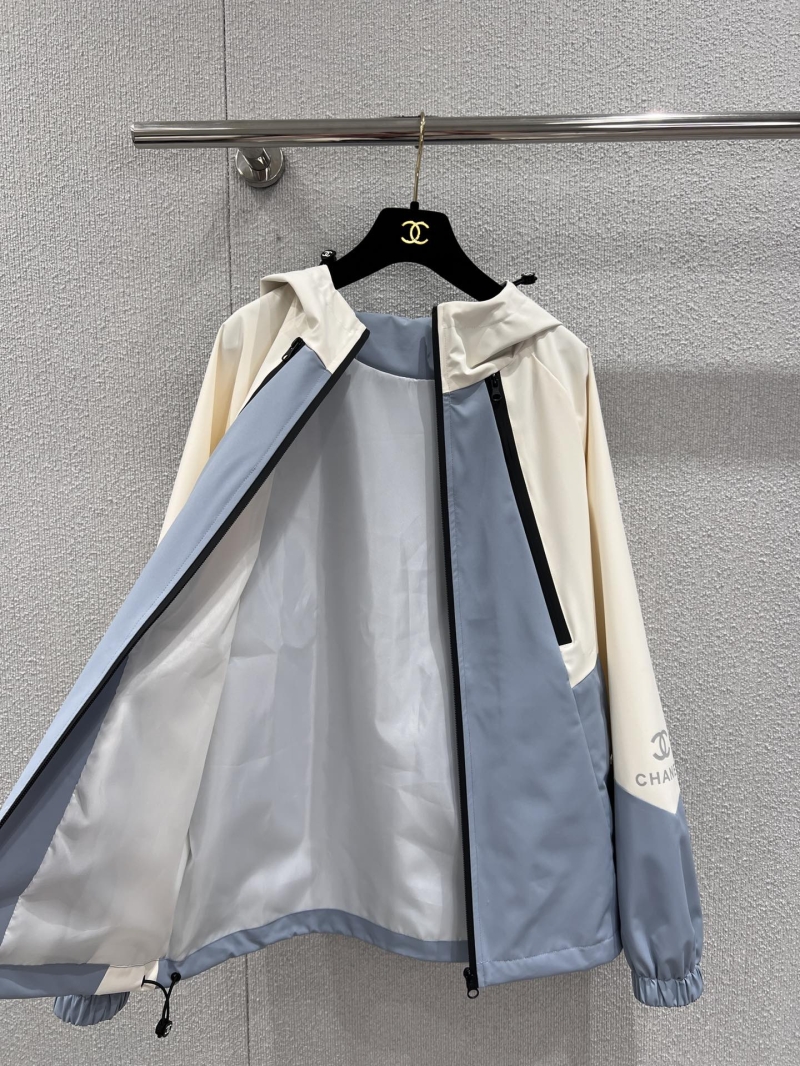 Chanel Misty Blue & Milk White Color-Blocked Hooded Windbreaker Jacket