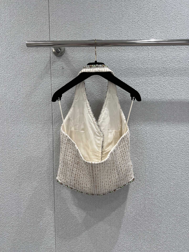 Chanel Tweed Halter-Neck Vest with Multi-Colored Rhinestone Trim