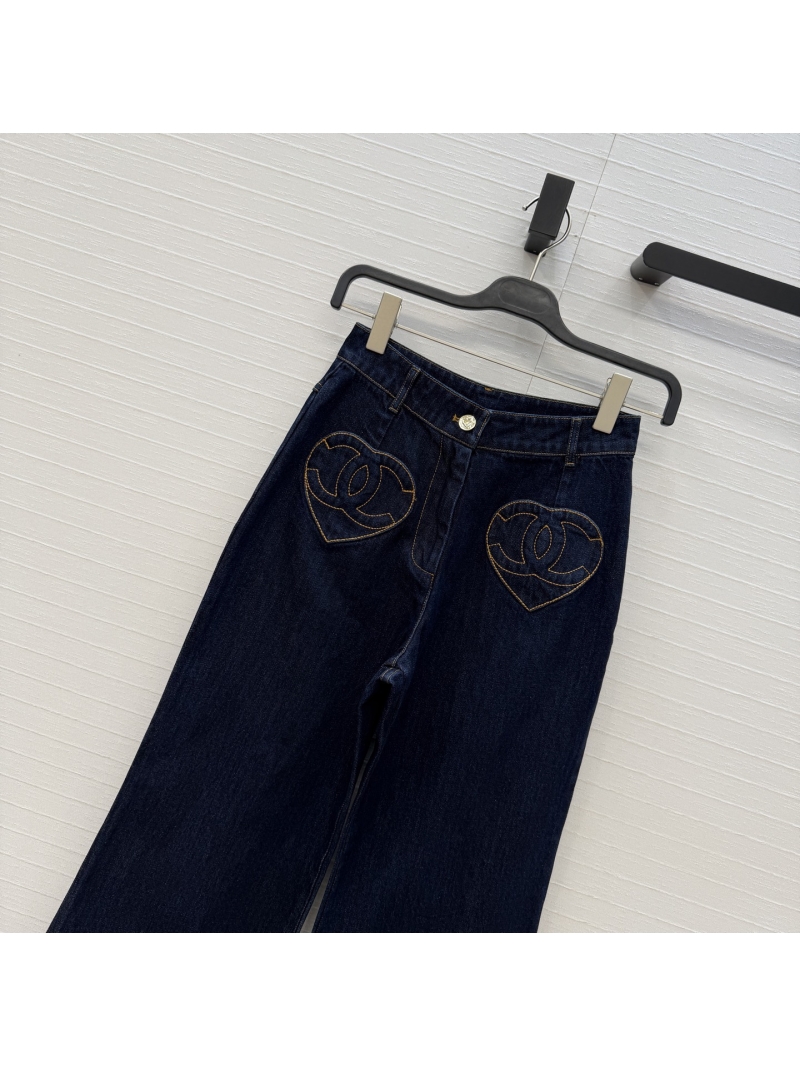 Chanel Heart-Pocket Enzyme Wash Denim Micro-Flare Jeans