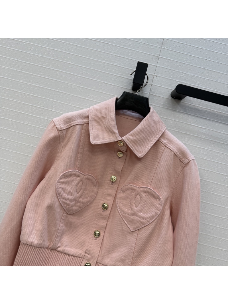 Chanel Enzyme-Washed Denim Heart CC Cropped Jacket in Light Pink