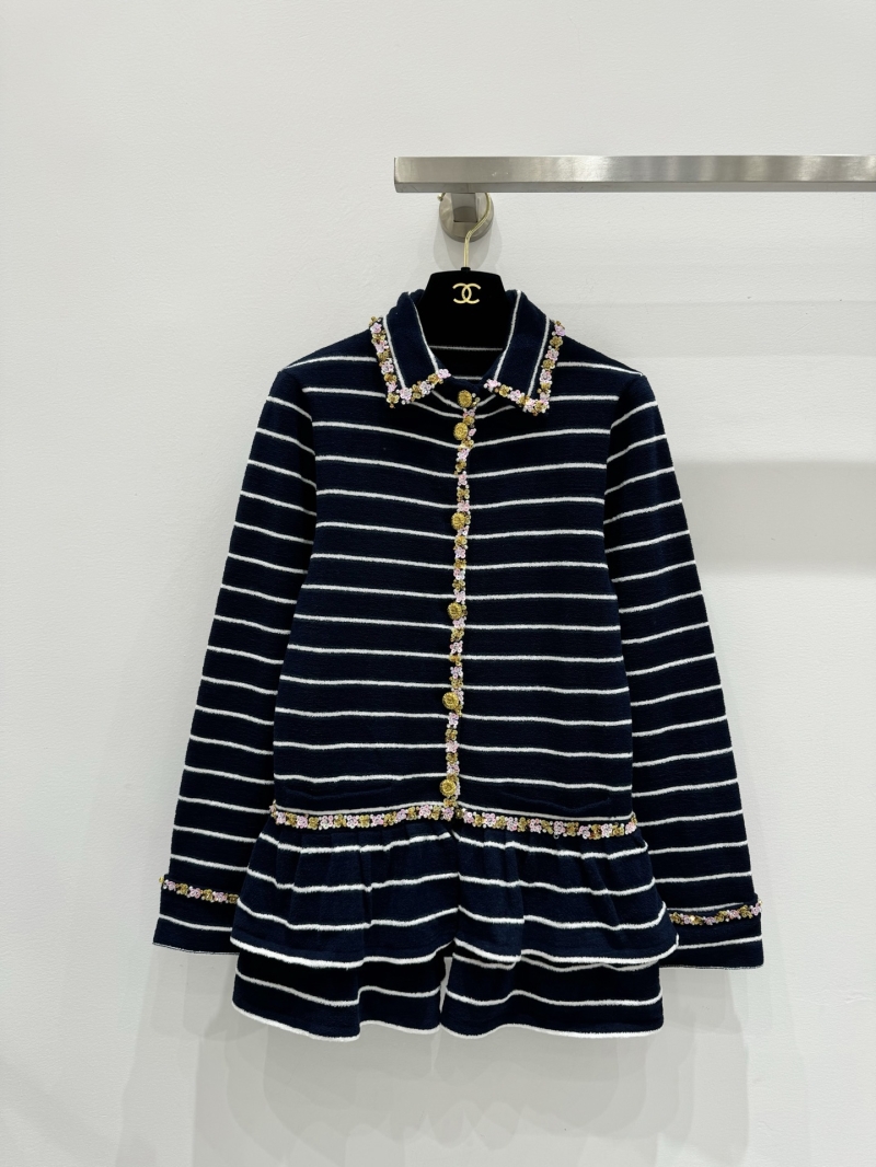 Chanel Exquisite Hand-Beaded Striped Cardigan Jacket | Navy Knit Luxury
