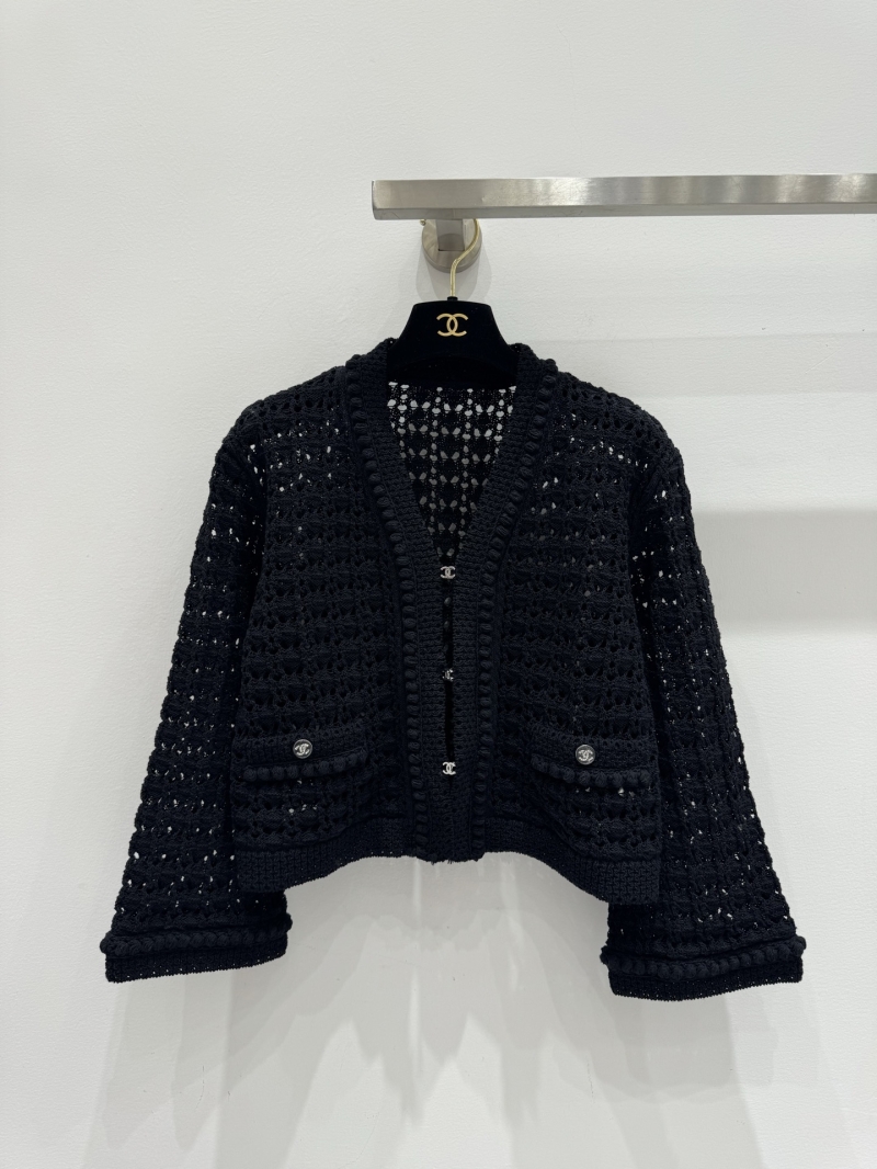 Chanel Limited Edition Hand-Hollowed CC Buckle Cropped Cardigan in Black