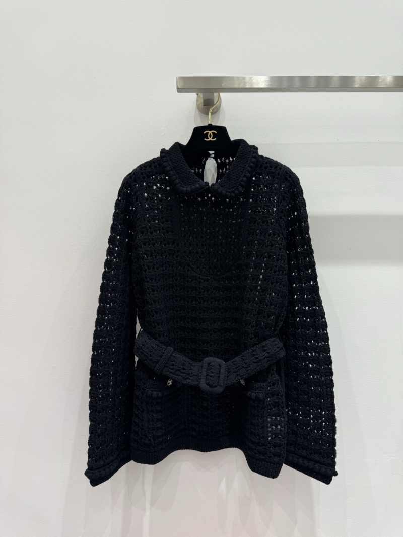 Chanel Limited Edition Handcrafted Crochet Knit Tunic with Peter Pan Collar in Black