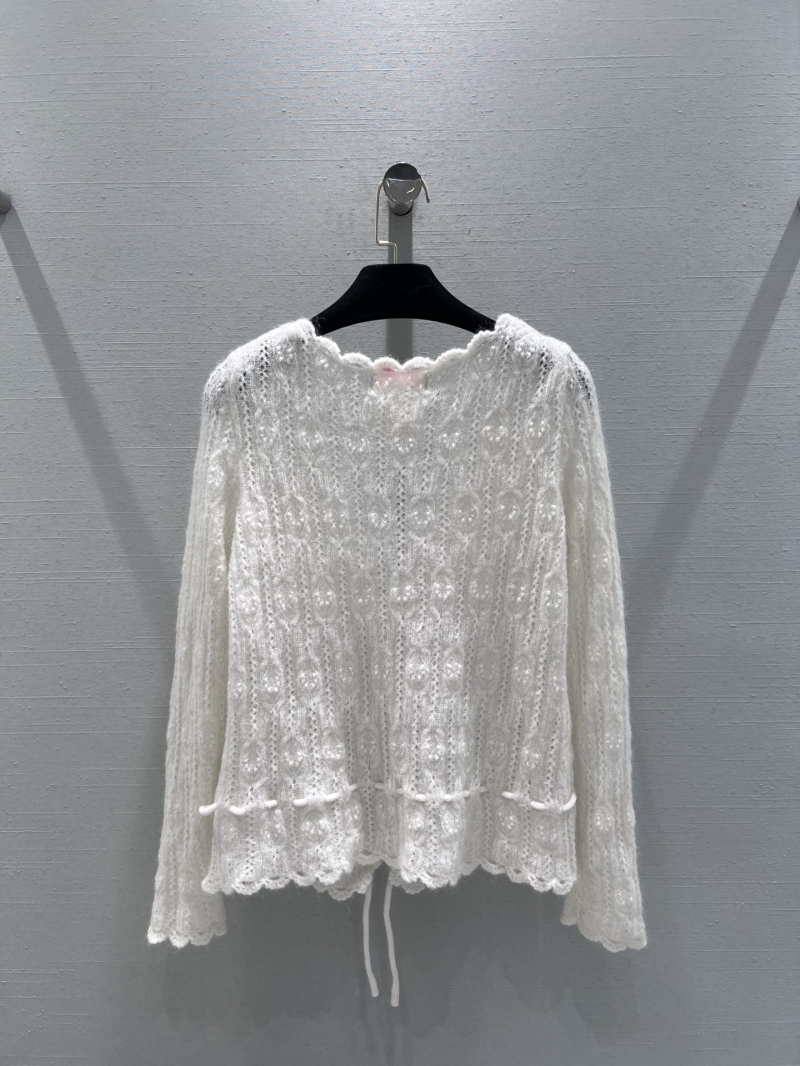 Chanel 2026SS Exquisite Pointelle Knit Cardigan - Off-White Scalloped V-Neck