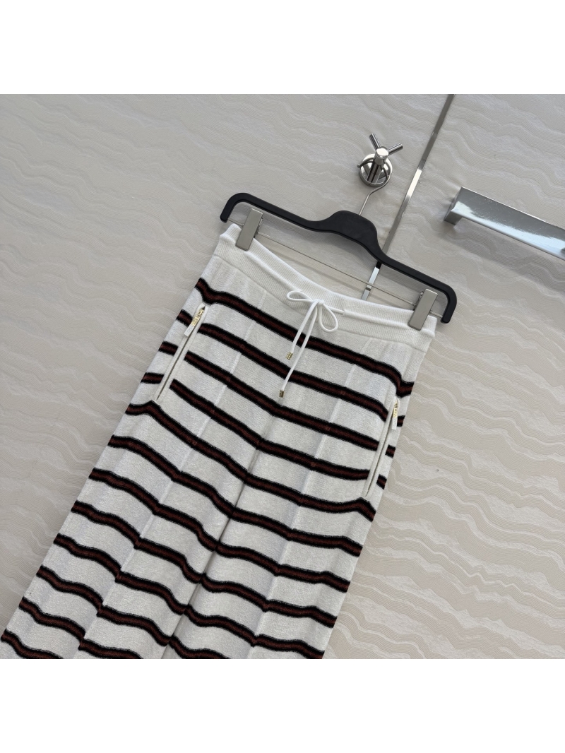 Chanel Exquisite Specialty Yarn Striped Knit Wide-Leg Trousers