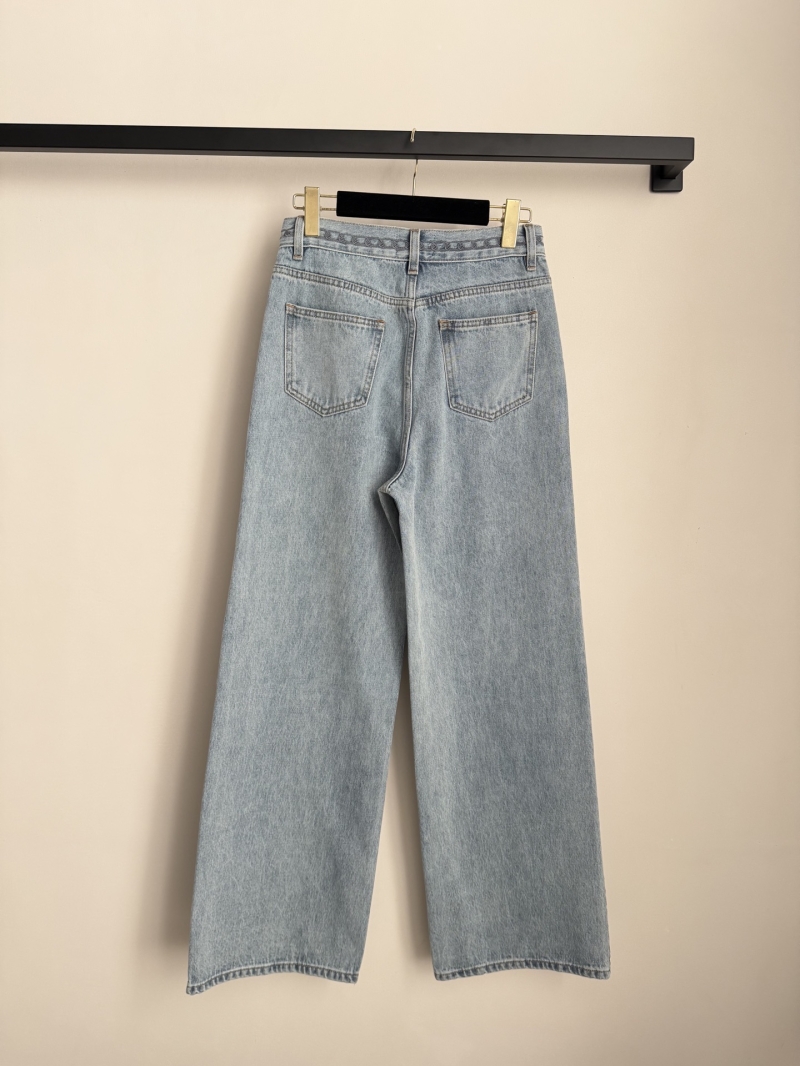 Chanel High-Waisted Wide-Leg Chain-Link Denim Jeans in Light-Wash Blue
