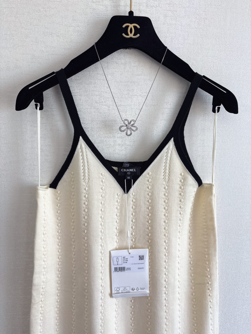 Chanel Contrast Pointelle Knit A-Line Mini Dress - Ivory & Black