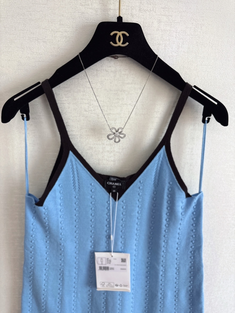 Chanel Sky Blue Contrast Knit Spaghetti Strap Mini Dress