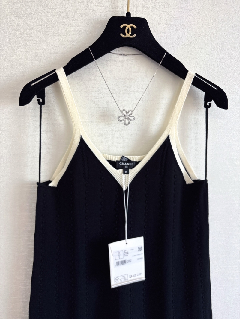 Chanel Early Spring Contrast Trim Knit Camisole Dress in Black and Off-White