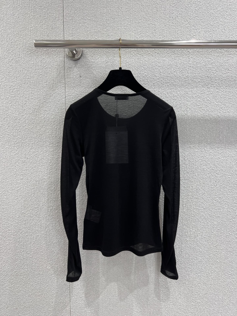 Chanel Sheer-Sleeve Micro-Logo Long-Sleeved Top in Black