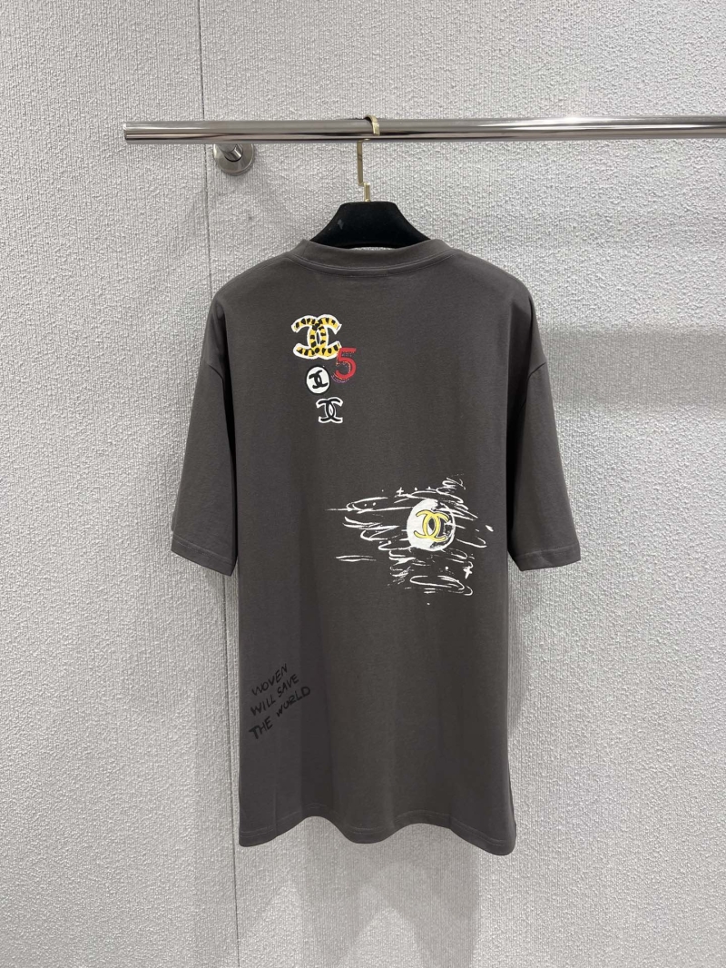 Chanel 26Ss Early Spring Charcoal Grey Graffiti Freedom T-Shirt - Heavyweight Cotton Relaxed Fit