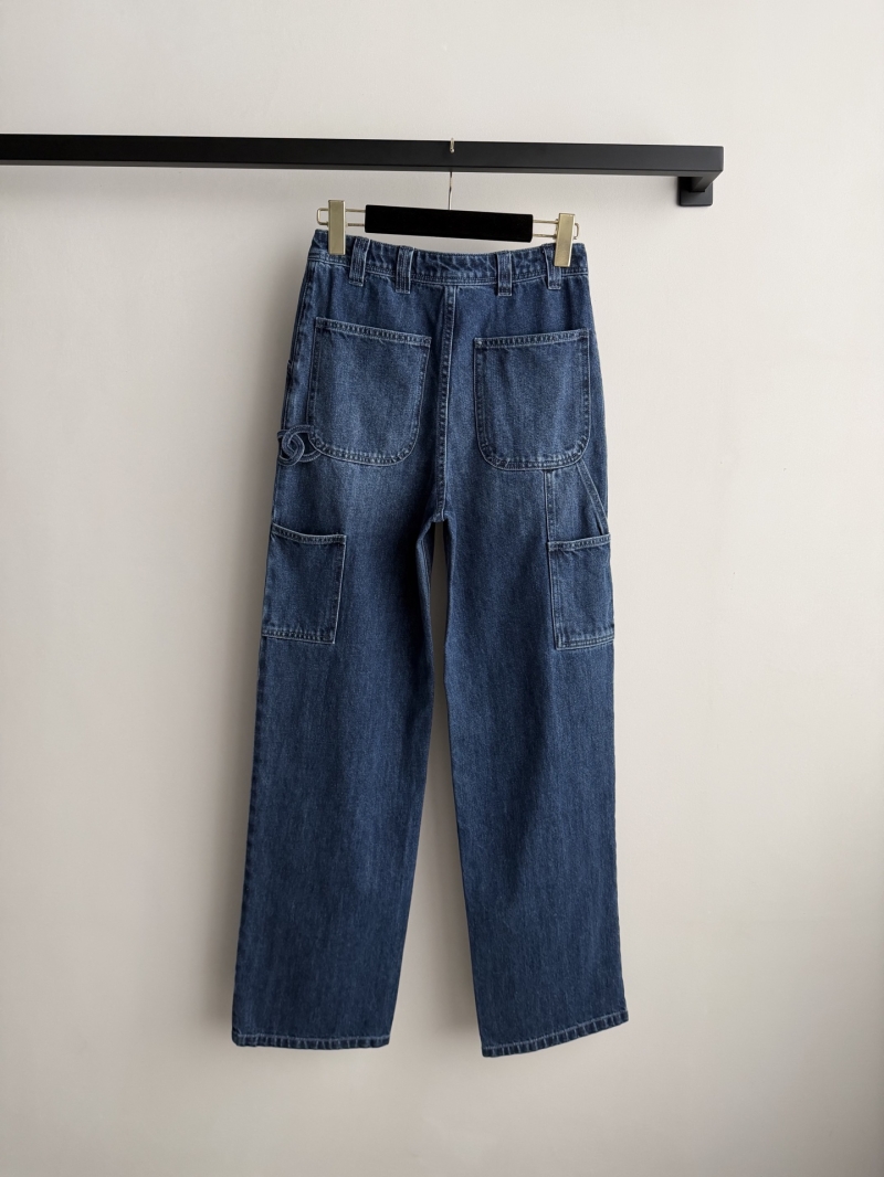 Chanel Distressed Denim Utility Straight-Leg Jeans in Vintage Blue