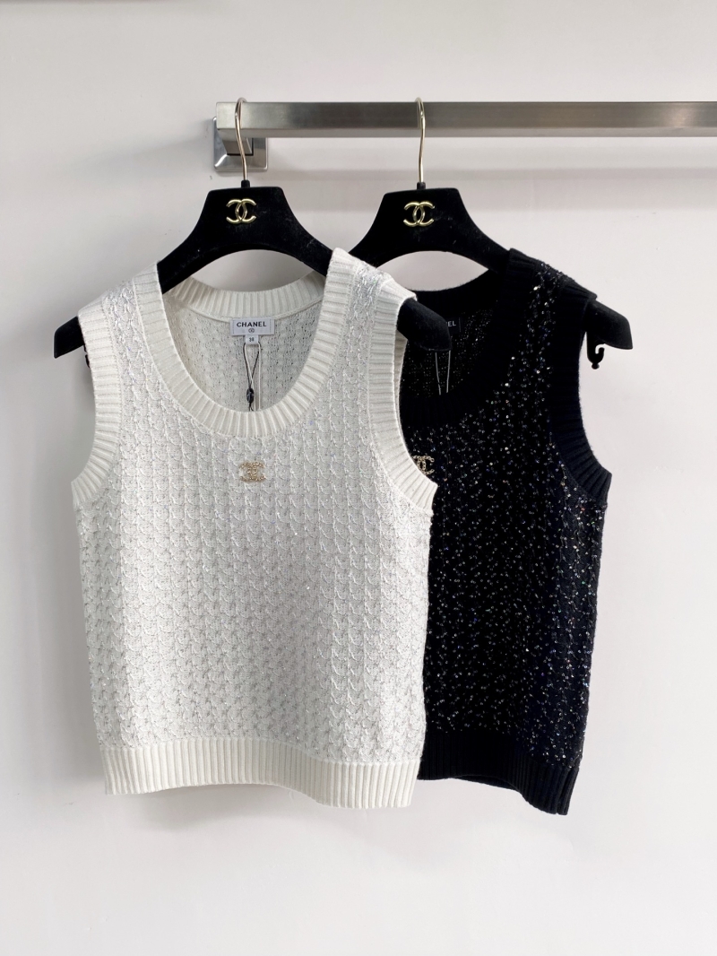 Chanel Signature Shimmering Sequin Textured Knit Vest in Ivory