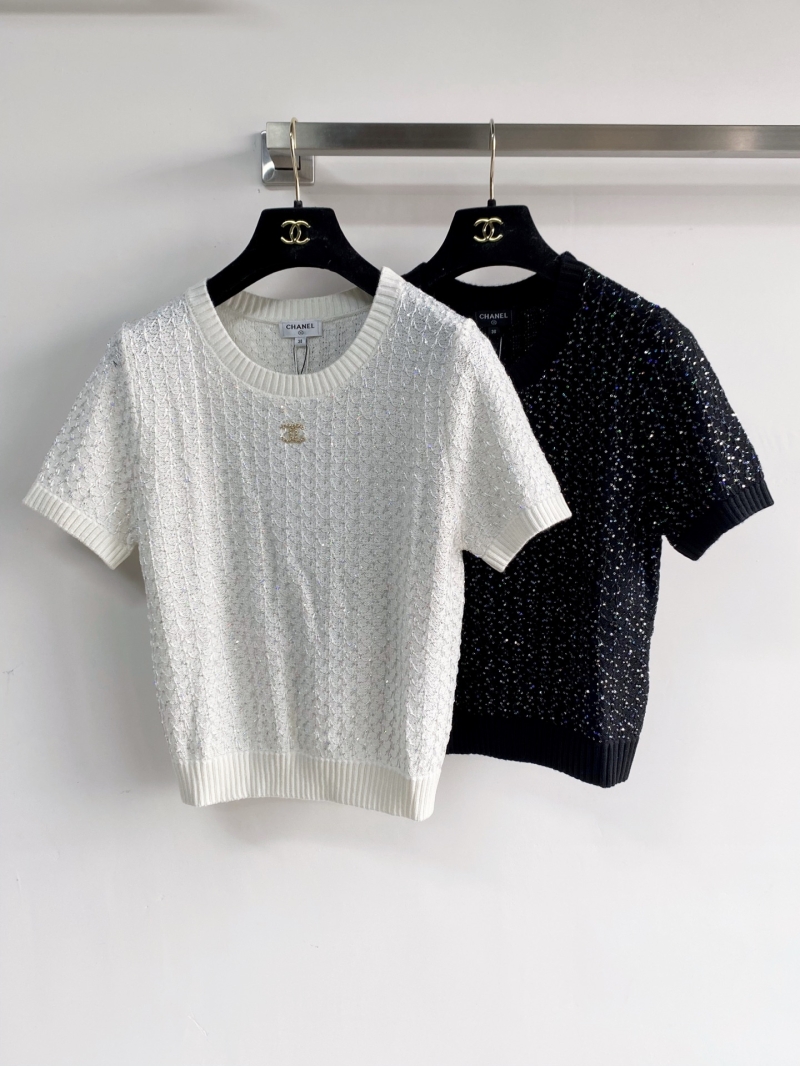 Chanel Shimmering Sequin-Embellished Textured Knit Top in White