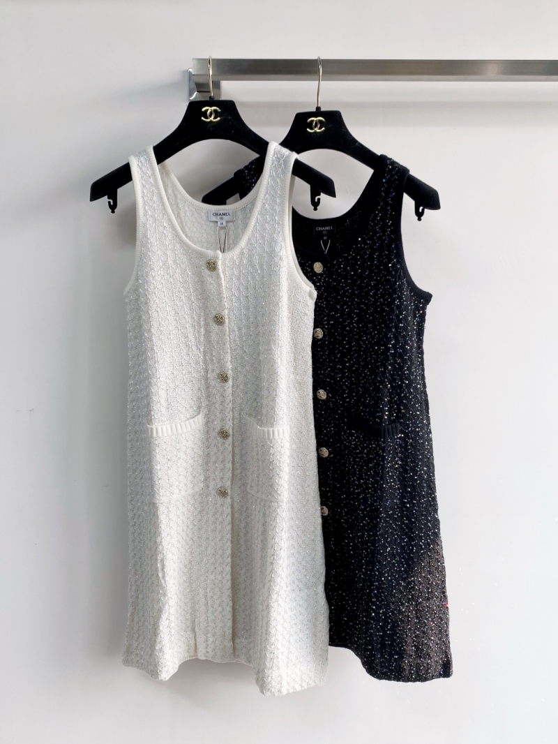 Chanel Ivory Sequin-Embellished Knit Mini Dress with Gold Buttons