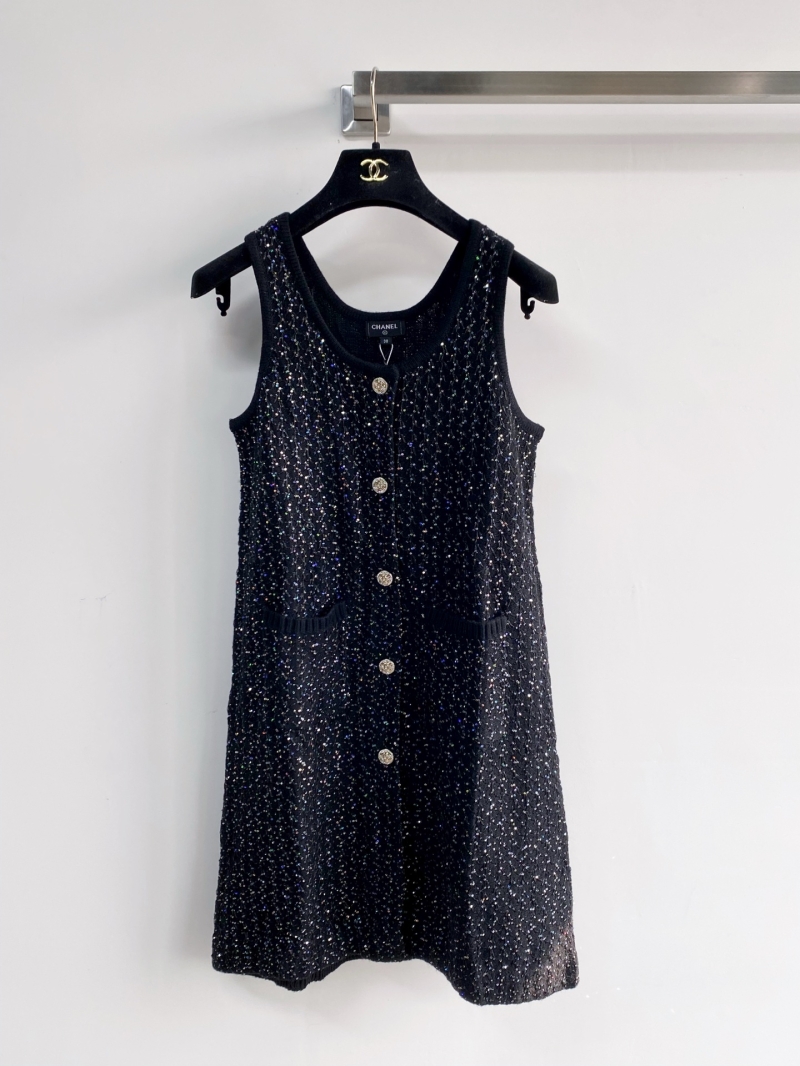 Chanel Sequin Tweed Sleeveless Mini Dress in Shimmering Black
