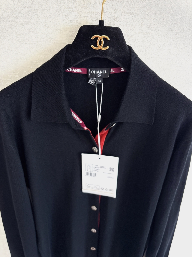 Chanel 26P Signature Knit Cardigan - Black with Burgundy Accents
