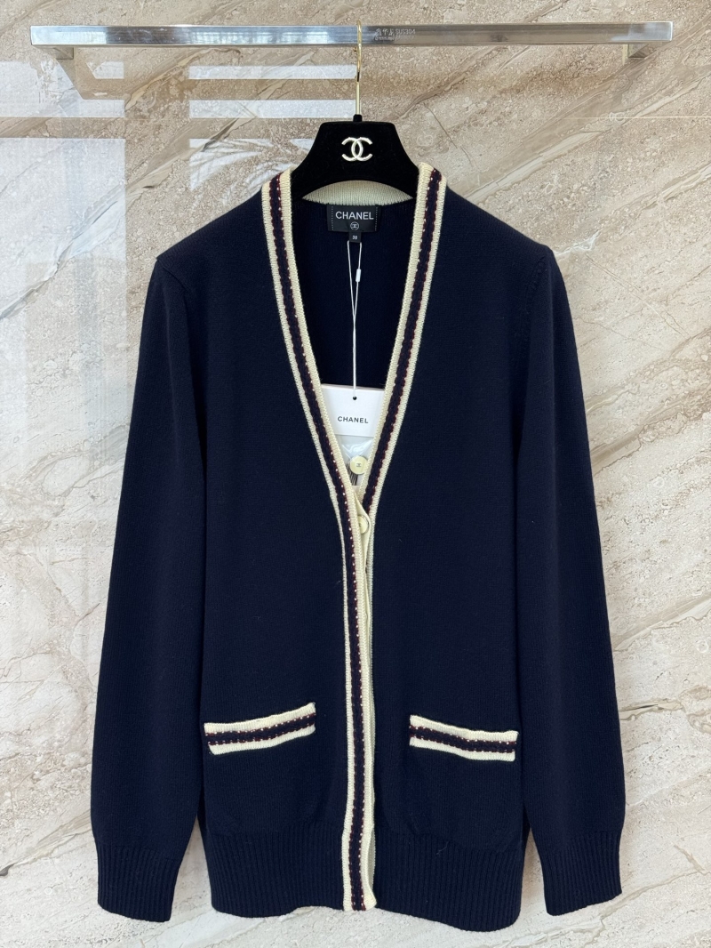 Chanel Signature Navy Cashmere Knit Cardigan with Contrast Trim