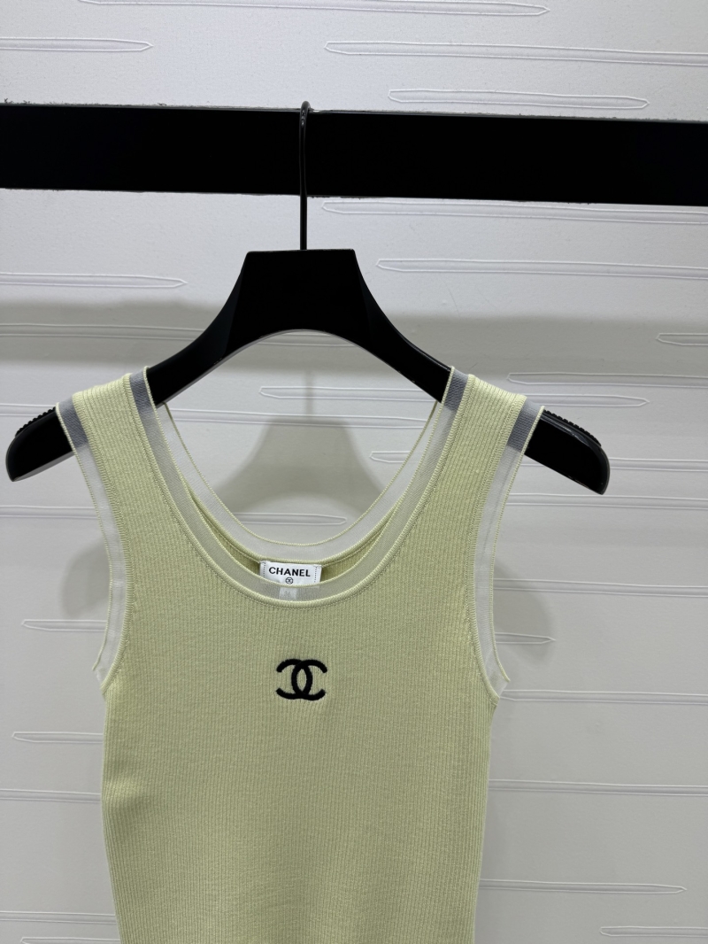 Chanel Pistachio Green Ice Silk Ribbed Knit CC Logo Tank Top