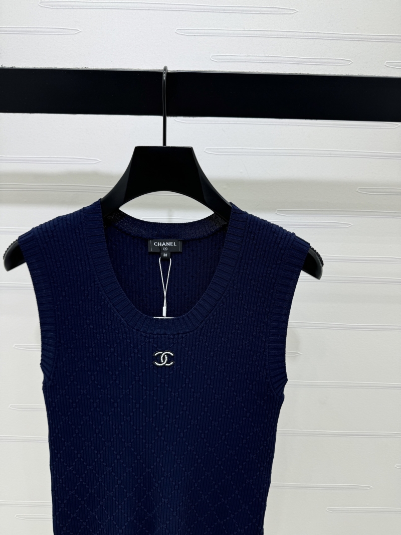 Chanel Navy Blue Diamond Ribbed Knit Vest - 2026 Spring/Summer Collection