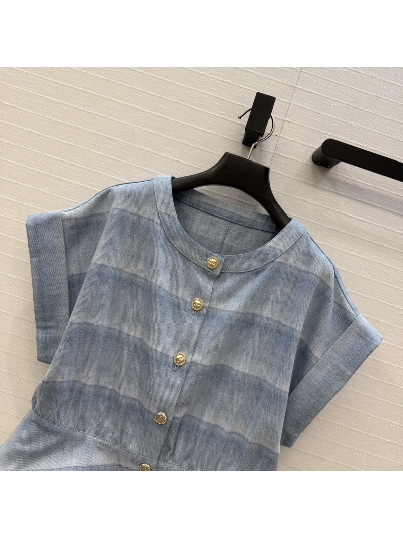 Chanel Shimmering Striped Gradient Denim Peplum Jacket