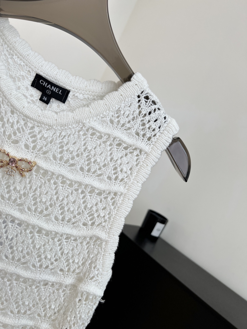 Chanel Exquisite White Open-Knit Sleeveless Mini Dress with Bow