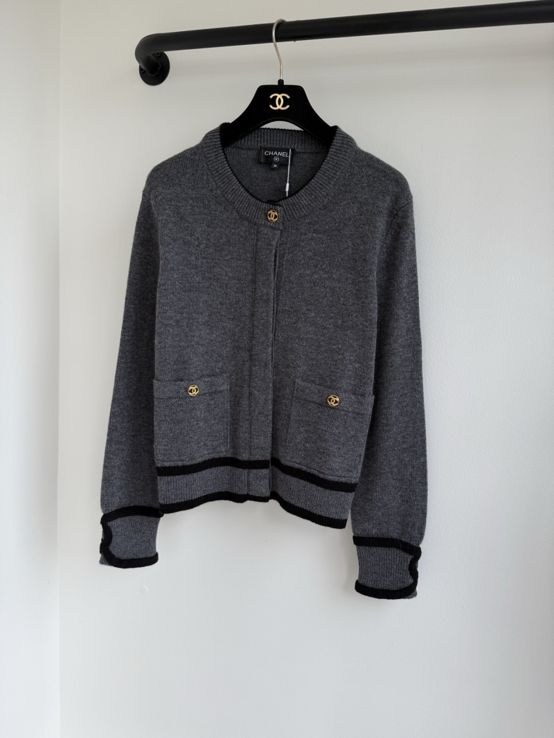 Chanel Signature Cashmere Knit Cardigan in Charcoal Grey with Gold CC Buttons