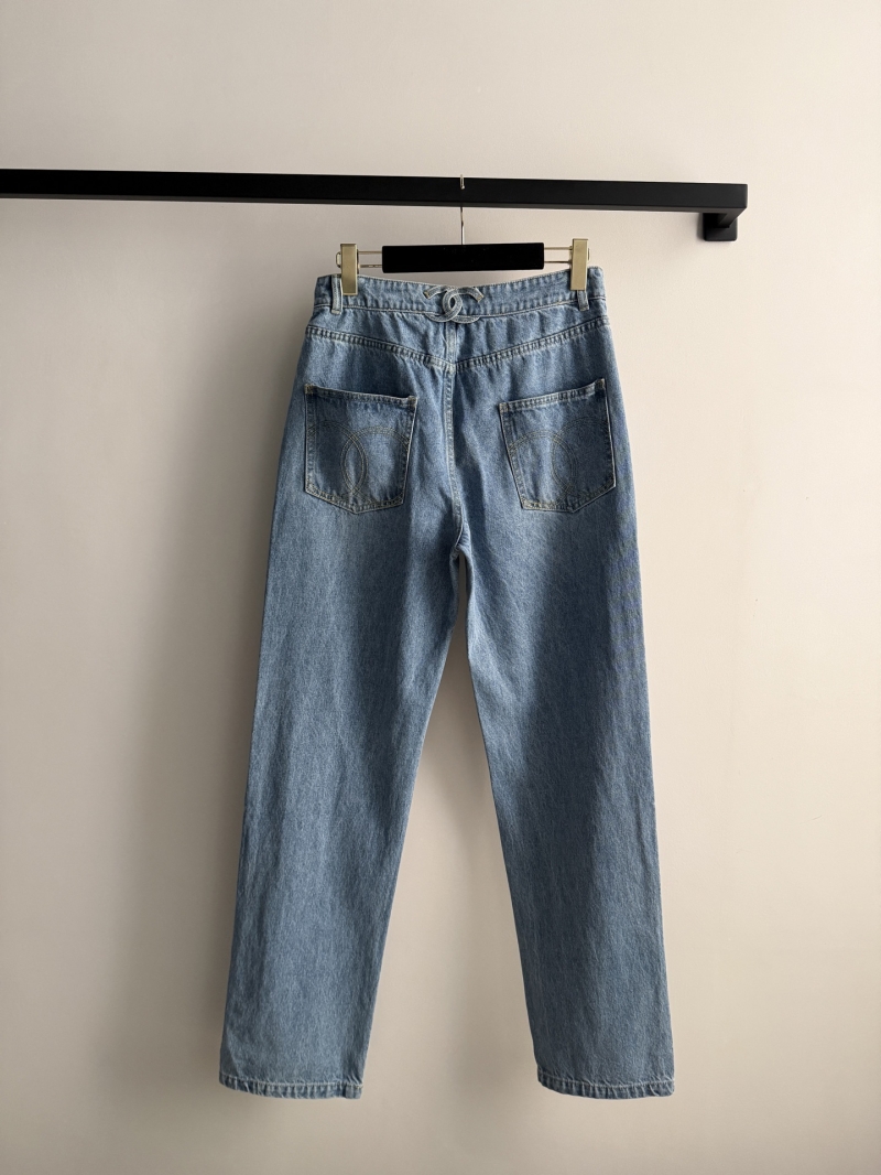 Chanel High-Waisted Straight-Leg Denim Jeans in Medium Blue