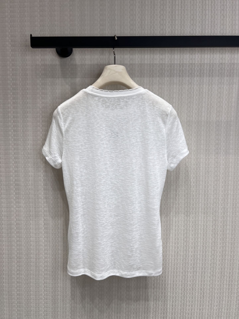 Chanel Slub Cotton CC Embroidery Lettuce Edge T-Shirt in White
