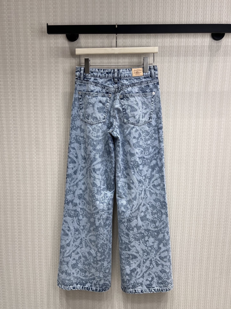 Chanel High-Waisted Wide-Leg Jacquard Denim Jeans in Marbled Blue