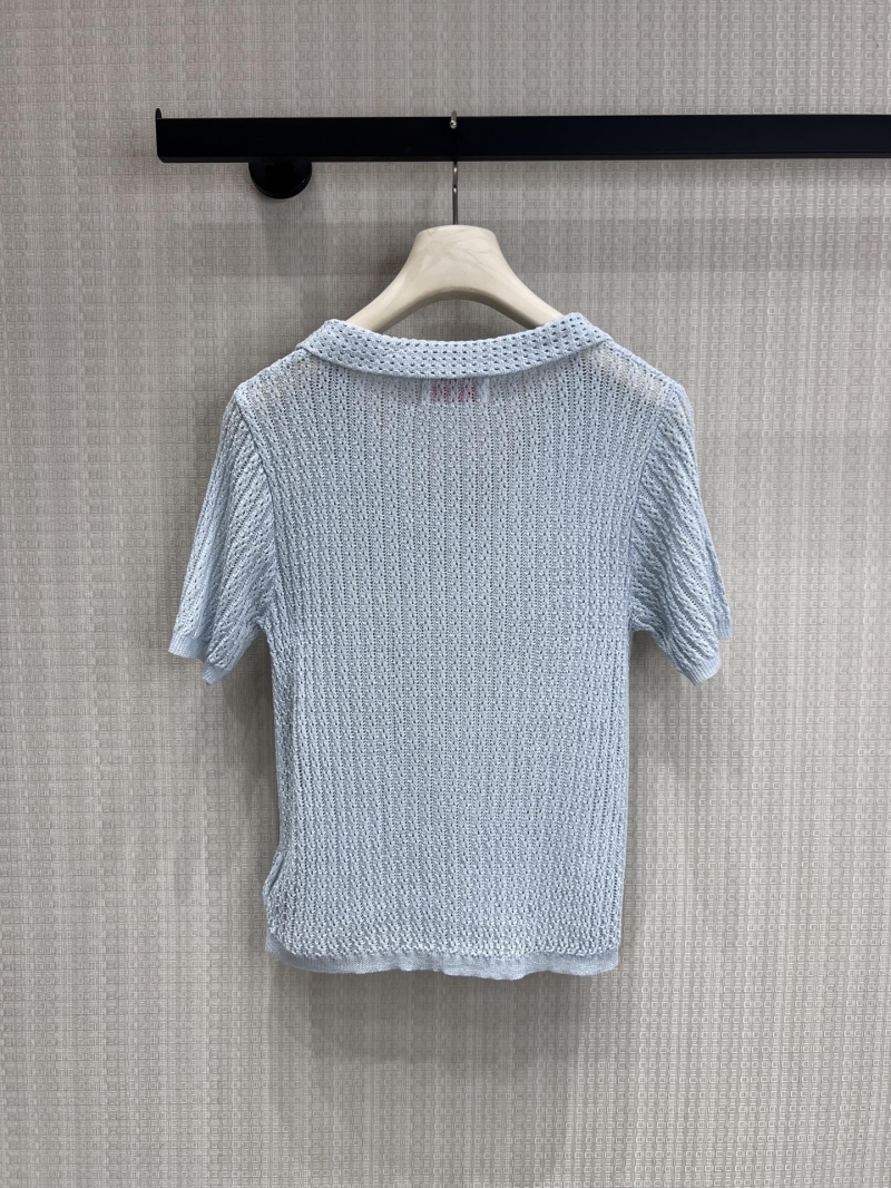 Chanel Sea Salt Ice Blue Textured Pointelle Knit Polo Shirt