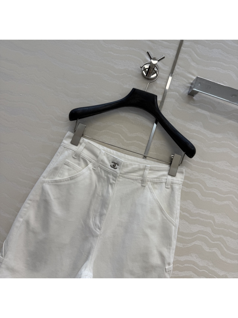 Chanel Vintage Enzyme Wash Denim Bermuda Shorts in Off-White