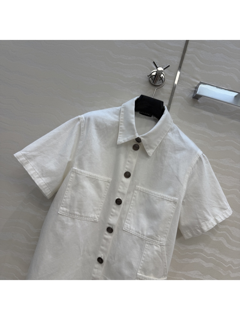 Chanel Vintage Enzyme Wash Denim Short-Sleeved Cargo Shirt