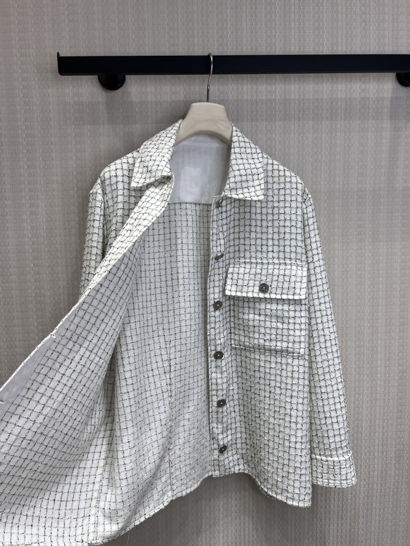 Chanel Cream Grid Check Tweed Shirt Jacket