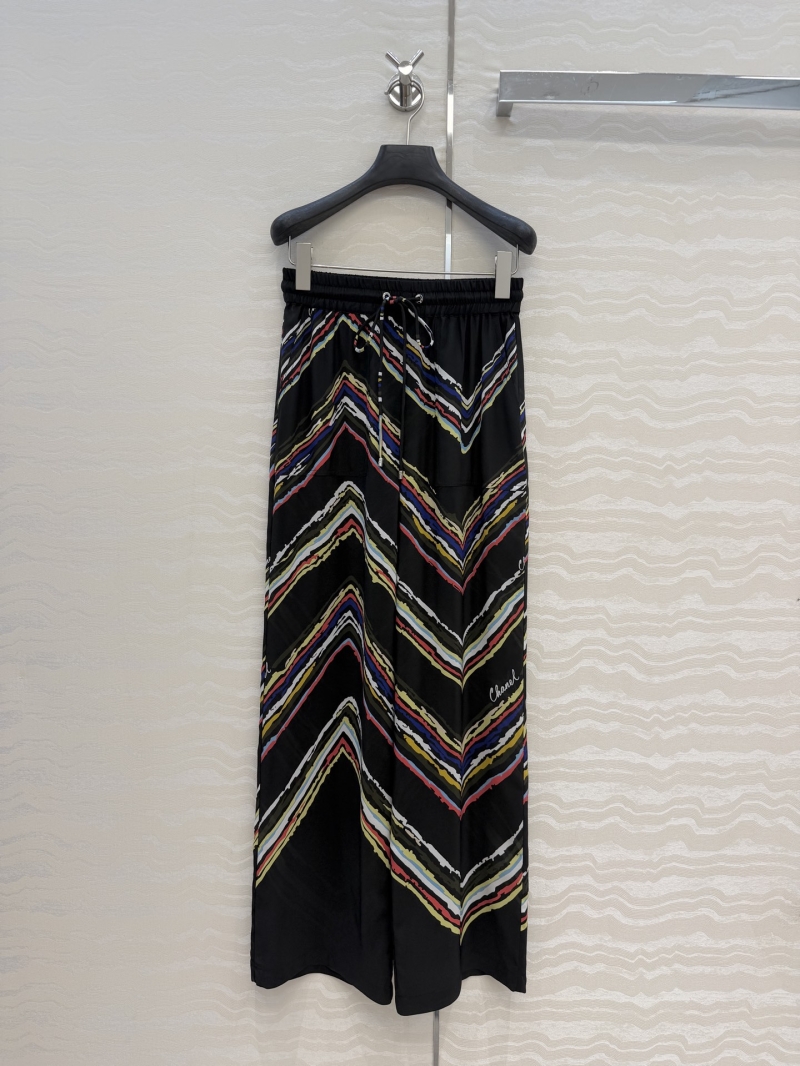 Chanel Wave-Stripe Silk Double Crepe Straight-Leg Trousers