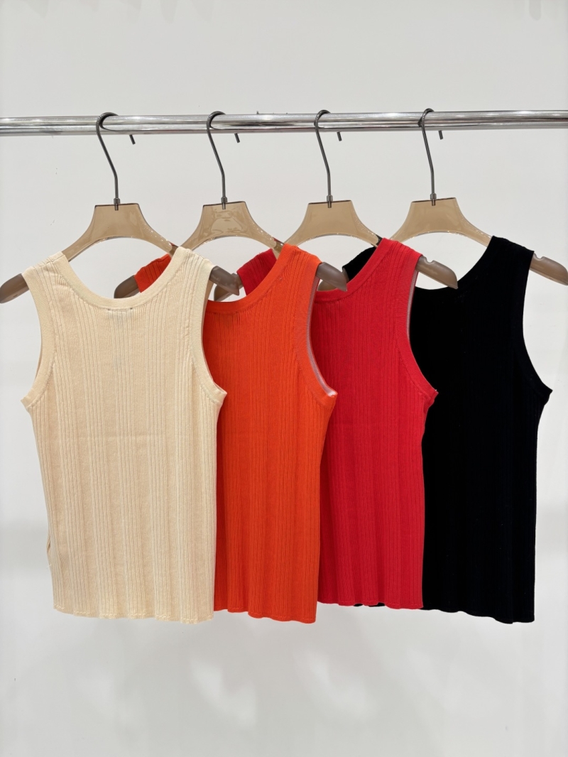 Chanel SS26 Signature CC Logo Ribbed Knit Tank Top - Beige, Orange, Red, Black