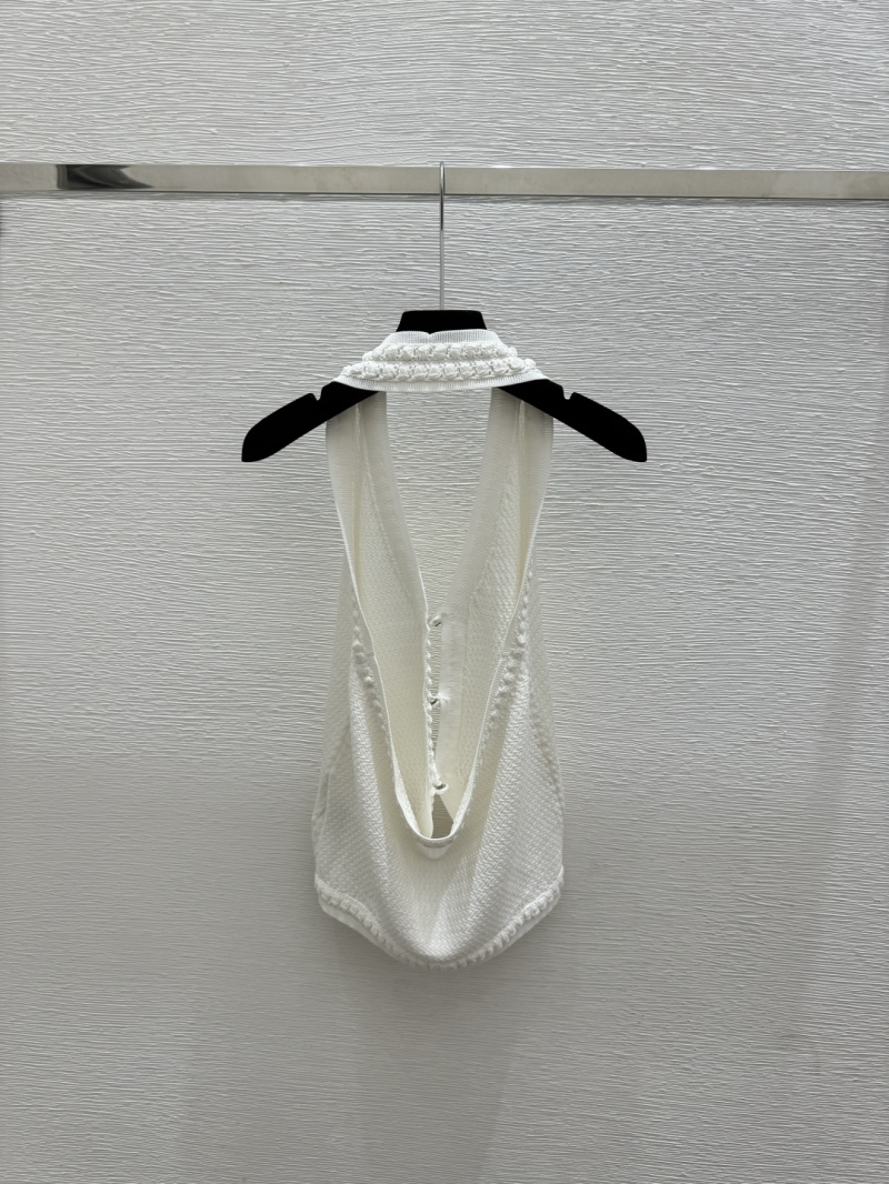 Chanel V-Neck Halter-Neck Knit Vest in Pure White