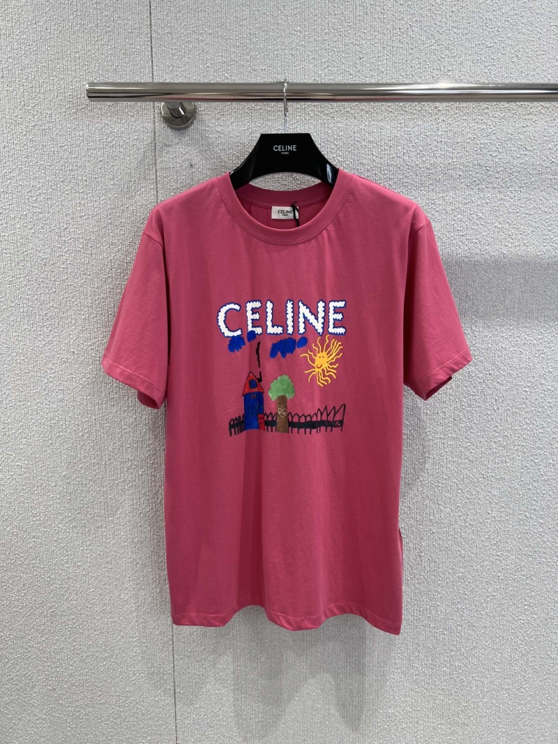 Celine 25SS Spring Summer Cranberry Pink Graffiti Print T-Shirt - Exclusive Youthful Design