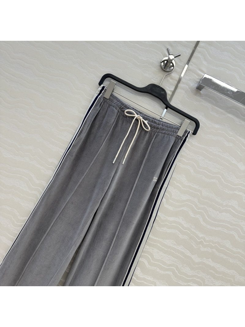 Celine CE Baseball Girl Straight-Leg Pants - Luxe Cotton Velvet with Stripe Accents