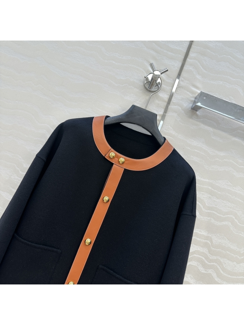 Celine Exclusive CE Arch Gold Button Cashmere Coat in Caramel Cappuccino