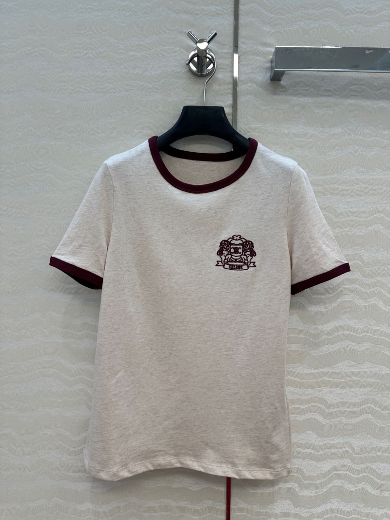Celine Exclusive Women"s College Style Qixi Limited Edition Embroidered Short Sleeve T-Shirt