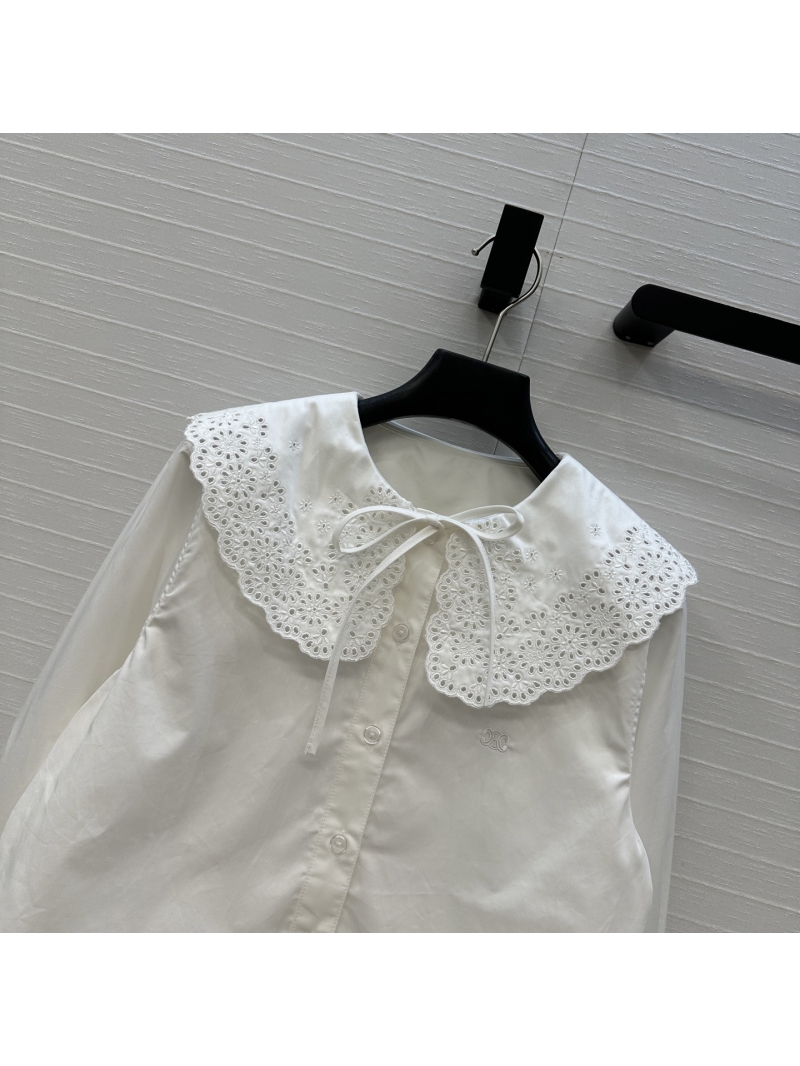 Celine 25 Embroidered Lace Peter Pan Collar Blouse - Luxe Retro Arch Embroidery