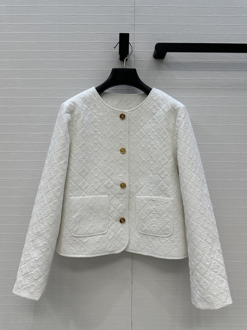 Celine Exclusive Quilted Cotton Triumph Jacket in White with Gold Hardware