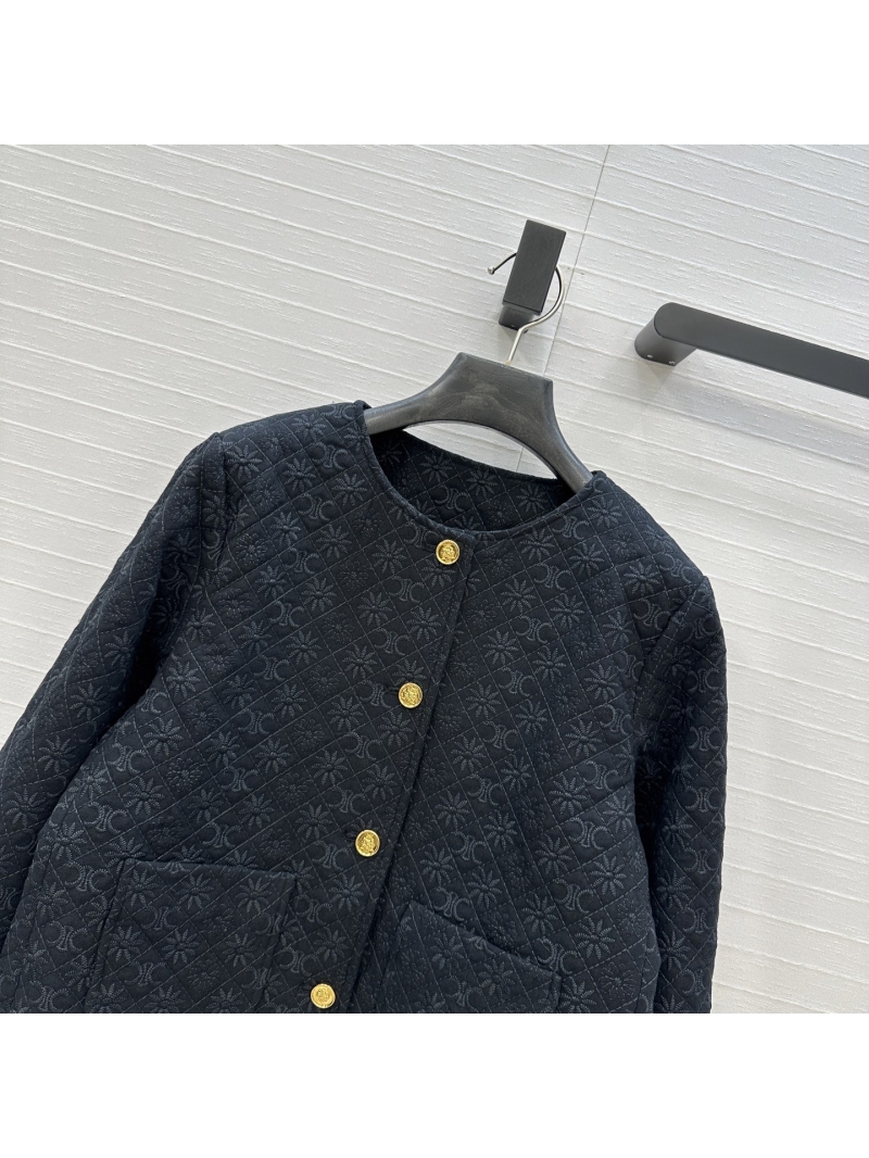 Celine New Arrival Quilted Cotton Triomphe Jacket Black with Gold Buttons