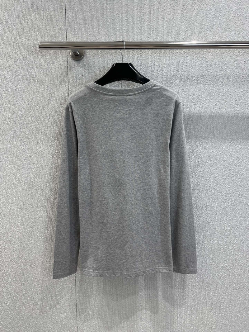 Celine Luxe Long-Sleeve T-Shirt with Embroidered Triumph Logo in Light Gray